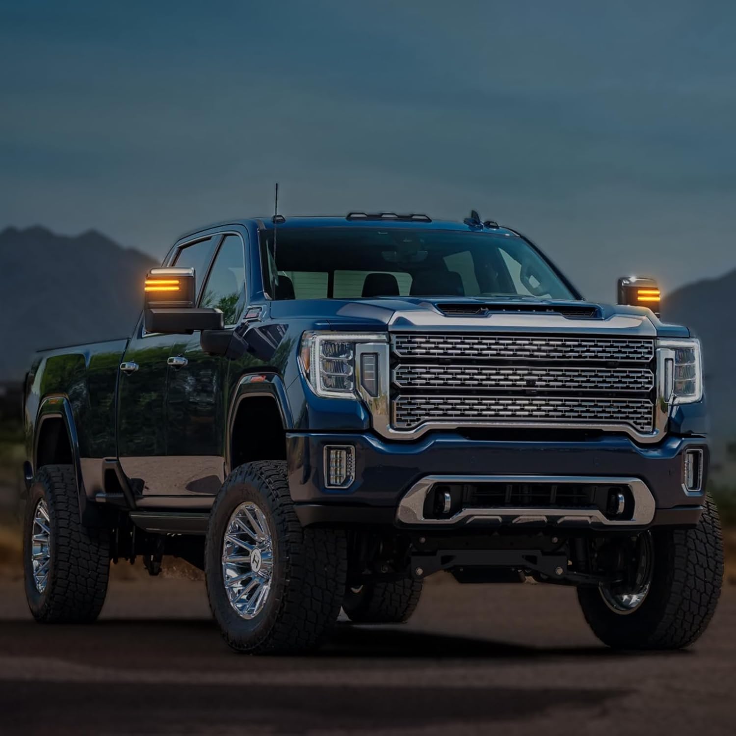 LED Side Mirror Turn Signal Light Compatible with Silverado/Sierra 2500HD 3500HD 2020-2024, Dual-Row Amber LED Dynamic Sequential Turn Signal Light White Parking Light, Smoked Len