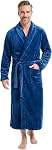 Mens Fleece Plush Plaid Bathrobe Warm Spa Full-length Big and Tall Robe for Men