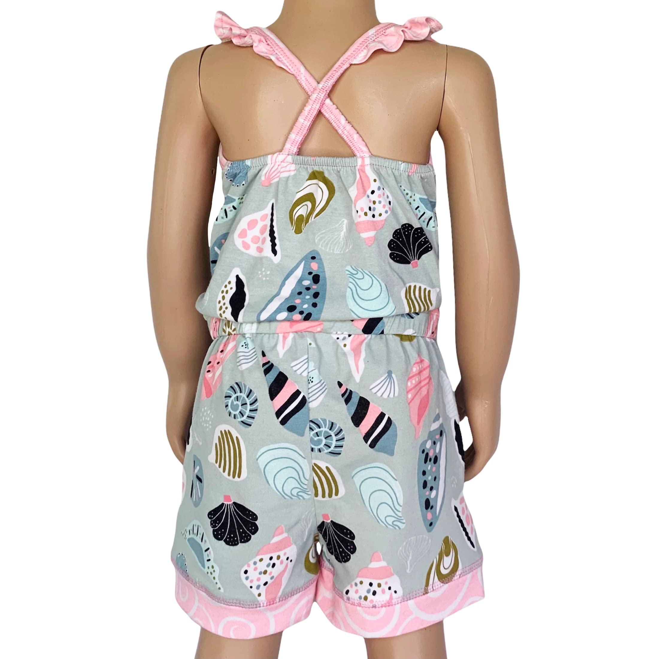 AnnLoren Girls Boutique Shells by the Seashore Jumpsuit Frühjahr/Sommer, Rosa, Grau, Weiß, 9-10