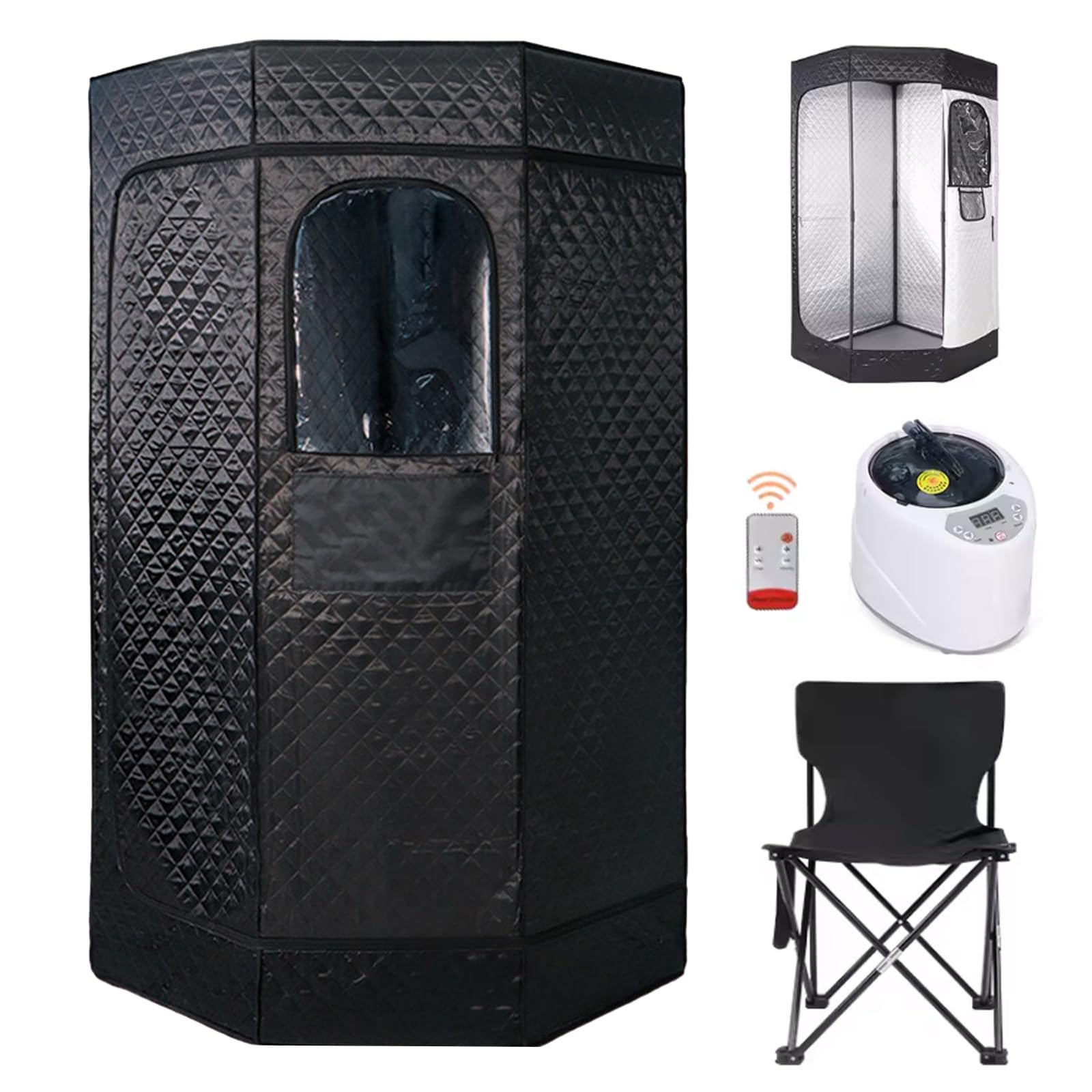 Tente Sauna 1200W Générateur Vapeur Cabine Sauna Portable 9 Niveaux Température 180cm