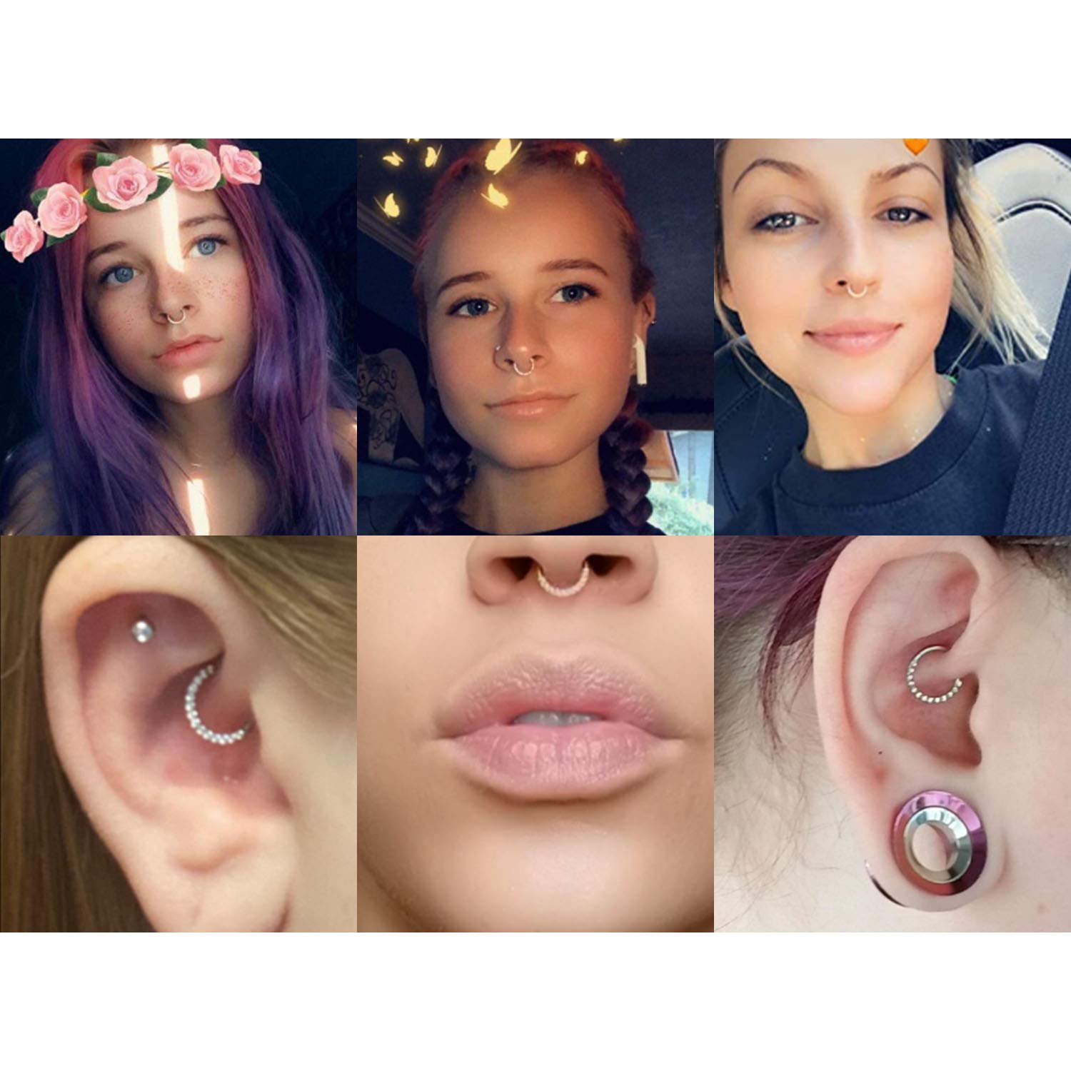 AROWRO 18G 16G 14G Nose Hoop Ring Septum Clicker Earrings CZ Opal Cartilage Conch Helix Tragus Hoop Earrings Daith Piercing Jewelry 316L Surgical Steel — view 5