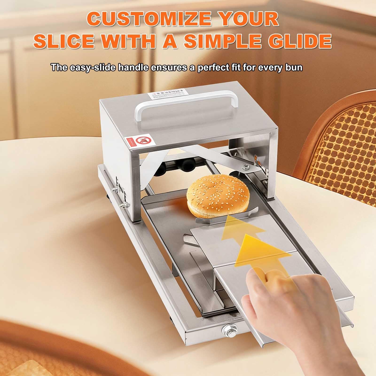 Gewerblicher Manueller Bagelschneider, Hamburgerbrötchenschneider, Mit Schiebefunktion, Aus Edelstahl, 4 Dickeneinstellungen, Schneidet Bagels Und Brotscheiben Gleichmäßig.