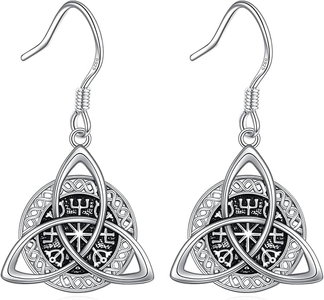 Celtic Knot Viking Earrings for Women 925 Sterling Silver Amulet Irish Dangle Earrings Vintage Triquetra Knot Triangle Viking Jewelry