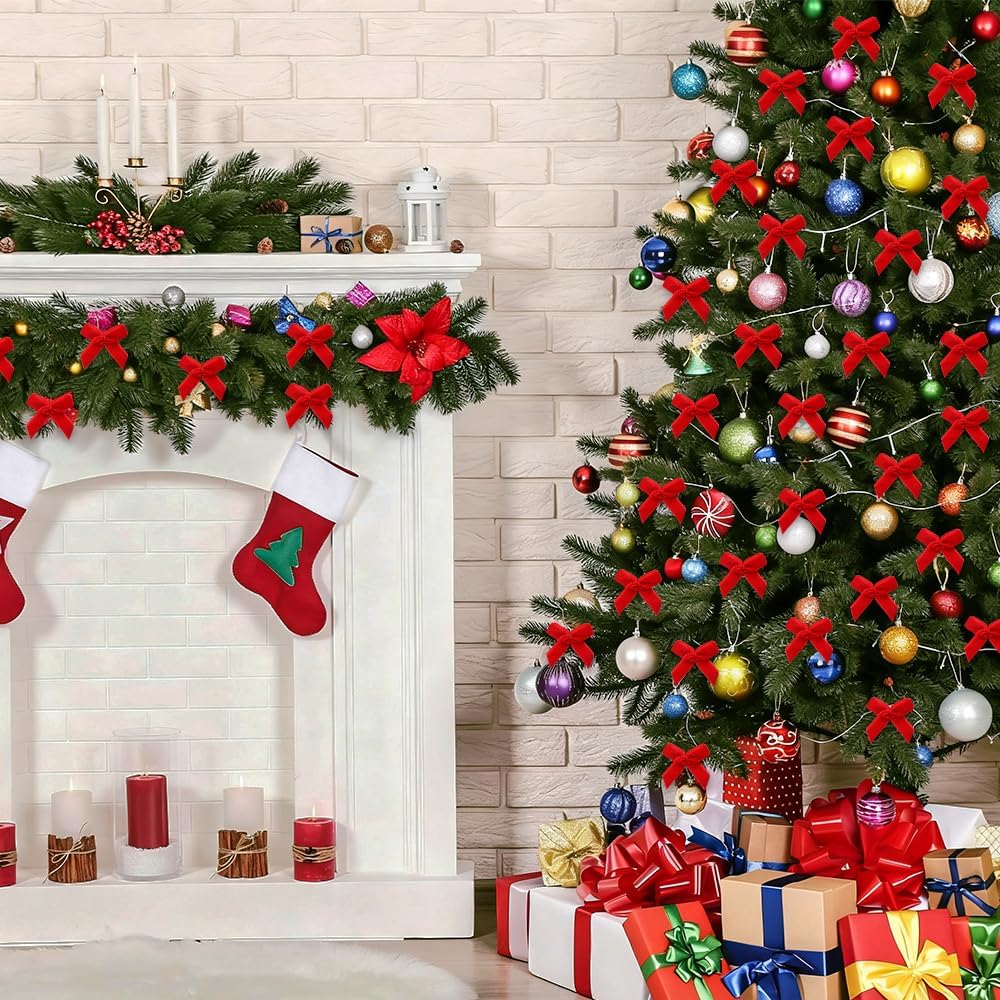 JOICEE 120 Pcs Christmas Mini Velvet Bows for Crafts, 1.4 Inch Christmas Red Velvet Ribbon Bows with Box Stickers Xmas Small Twist Tie Bows Decorations for Tree Wreath Garland Gift Wrapping - Image 5