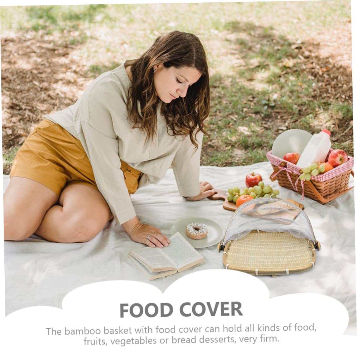 LIFKOME Food Guard Snacks Container Hand Decor Serving Basket Serving Mesh Basket Covers Rattan Storage Basket Mesh Gauze Basket Food Tents Wicker Decor Fruit Bamboo With Cover