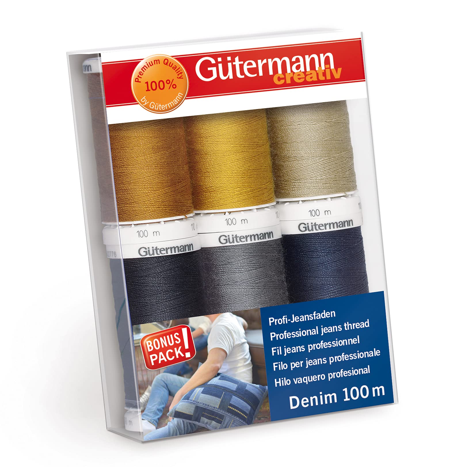 Gütermann creativ Sewing Thread Set with 6 spools Professional Jeans Thread Denim 100 m in Typical Denim Seam Colours
