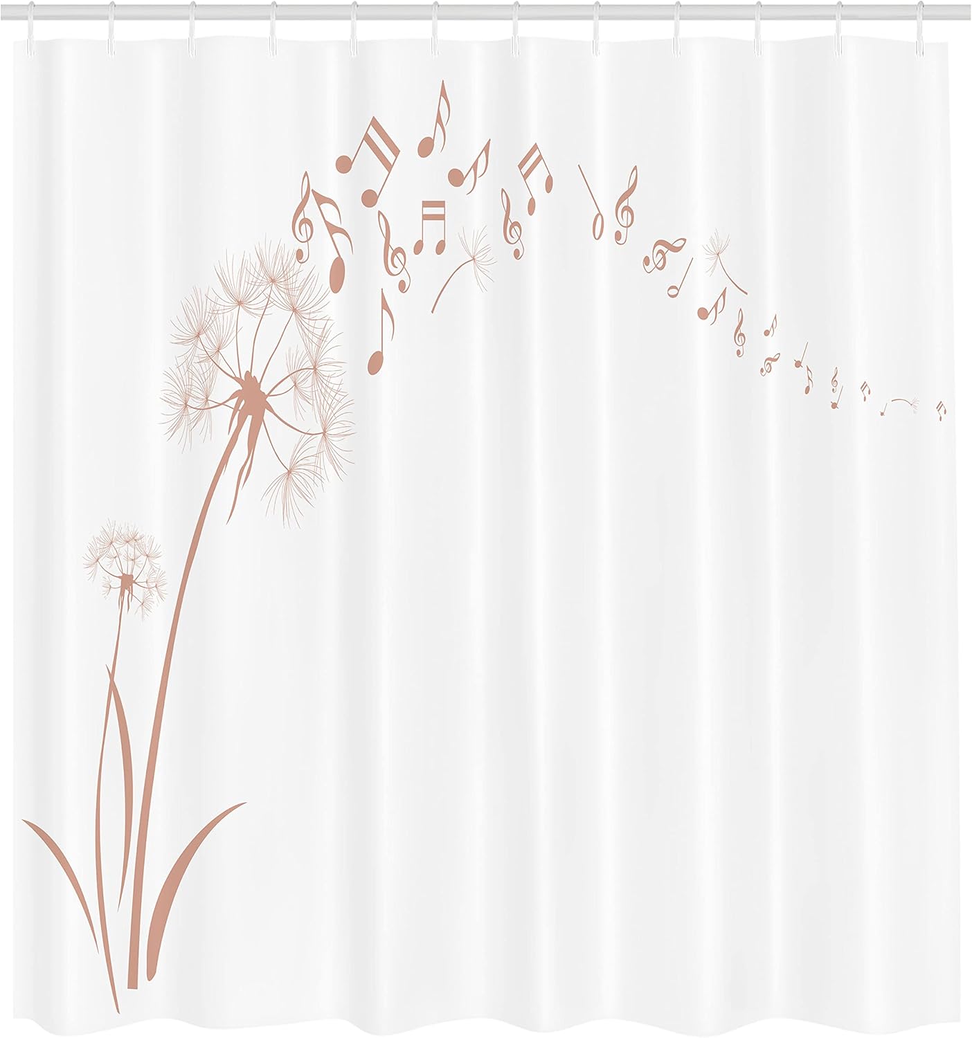 Ambesonne Music Shower Curtain, Flying Dandelions Notes Summer Spring Meadow Silhouette Softness Simple Print, Cloth Fabric Bathroom Decor Set with Hooks, 69" W x 75" L, Peach