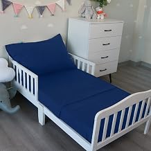 Biloban 3-Piece Toddler Sheet Set Microfiber, Toddler Bedding Set | Includes Crib Mattress Sheet, Flat Sheet and Envelope Pillowcase, Silky Soft, Breathable and Lightweight, Navy