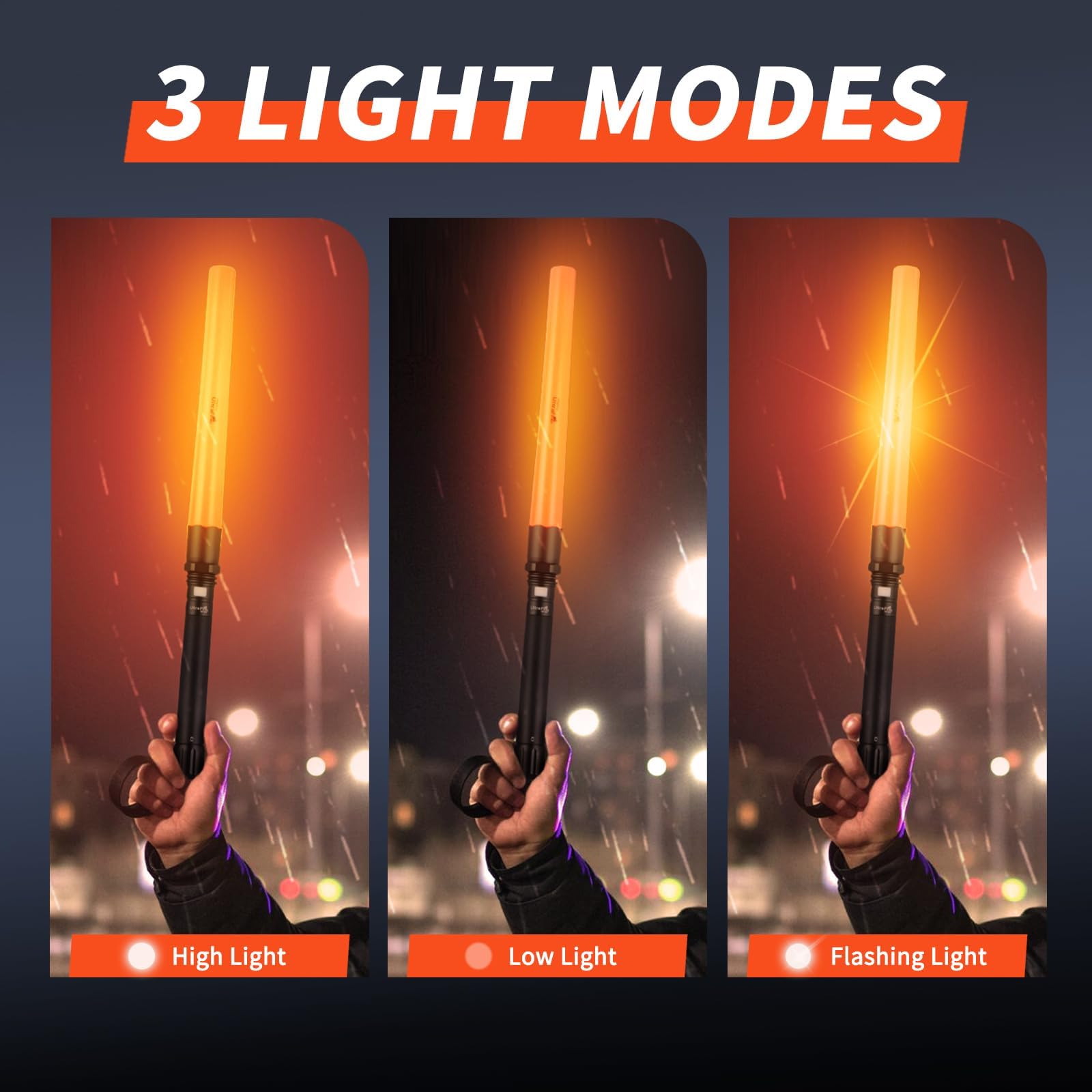 ULTRAFIRE Linterna LED de control de tráfico de 19 pulgadas, varita de tráfico de 3 modos, 850 lúmenes, linterna de seguridad para dirección de coche, estacionamiento, aeropuerto, evacuación de