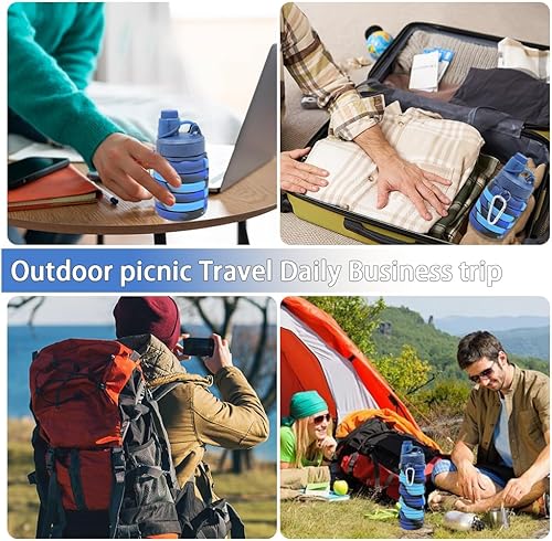 Miniatura 6 de Botellas de agua plegables de silicona, 16 onzas (16.9 fl oz), botella de agua portátil, plegable, expandible, vasos deportivos, a prueba de fugas,