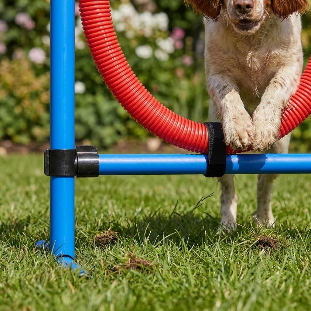 Cerceau d’Agilité pour Chien en Plastique avec Supports Métalliques Ajustables – Entraînement Canin Ludique et Renforcement de l’Agilité et de la Coordination