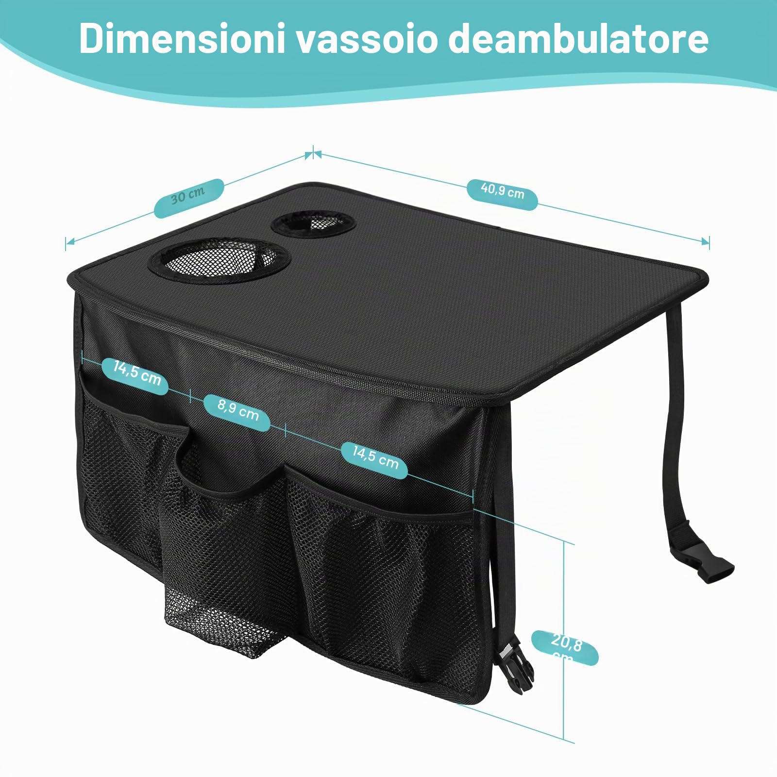 Vassoio per deambulatore pieghevole, vassoi per camminatori per anziani staccabile con portabicchieri, vassoi per deambulatori per camminatori pieghevoli, accessori per anziani