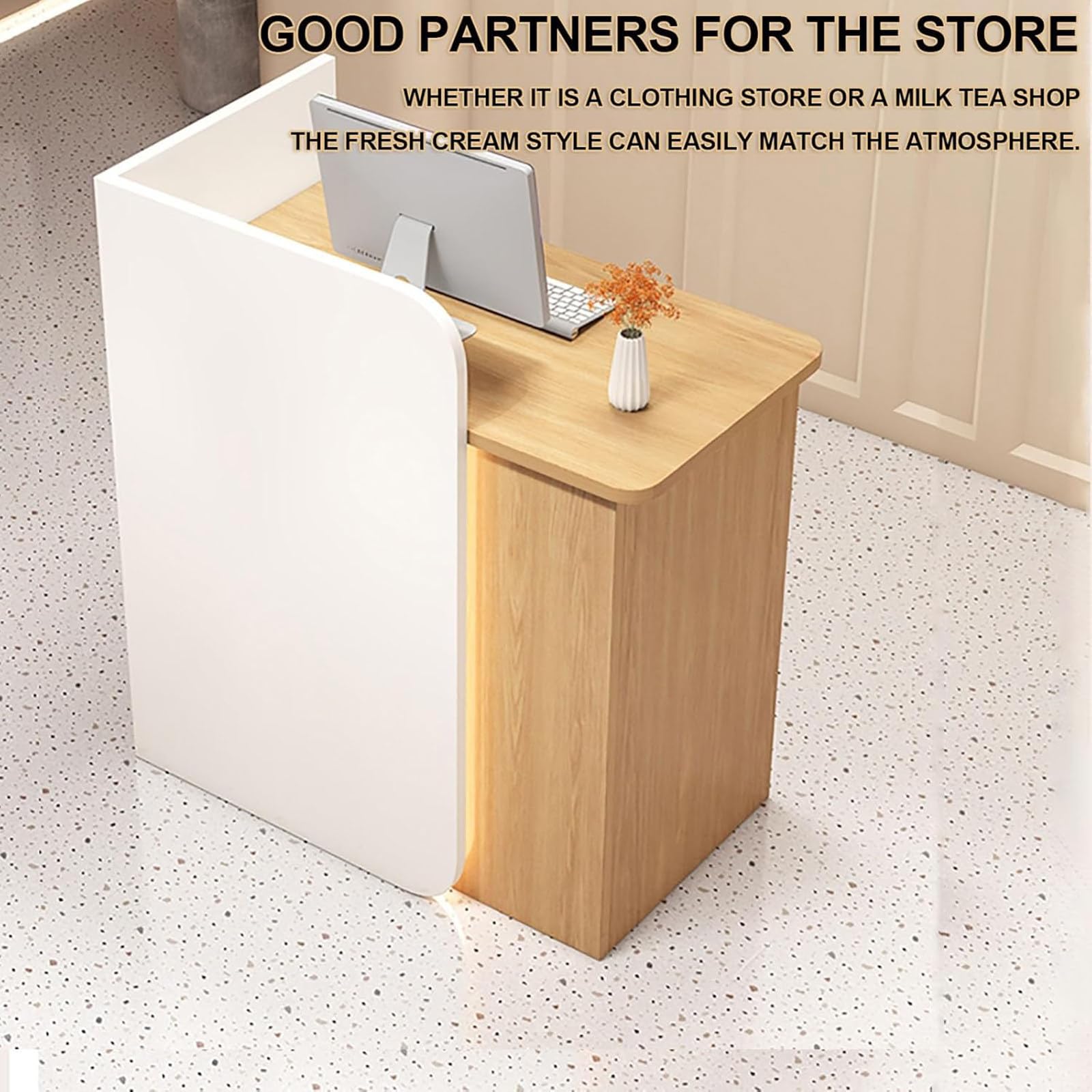 Comptoir De Réception, Comptoir De Réception avec Lumières LED Et Tiroir Verrouillable, Table De Caisse d'angle pour Caisse De Vente Au Détail, Bureau D'ordinateur, pour Bureau De Caisse,D