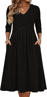 Zeagoo Women's 3/4 Sleeve Midi Dress with Pockets, Empire Waist Tunic, Summer Casual