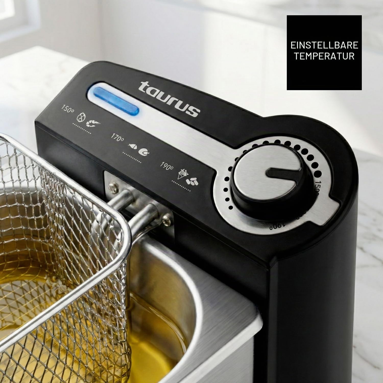 Taurus Professional 2 Plus - Fritteuse | 2 Liter | 1700 W | 18/8 Edelstahl | Leistunsstark | Öl, Silber