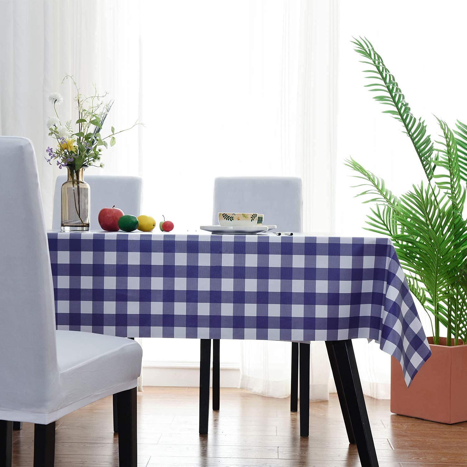Nappe rectangulaire imperméable à carreaux pour éliminer les taches de cuisine sur table