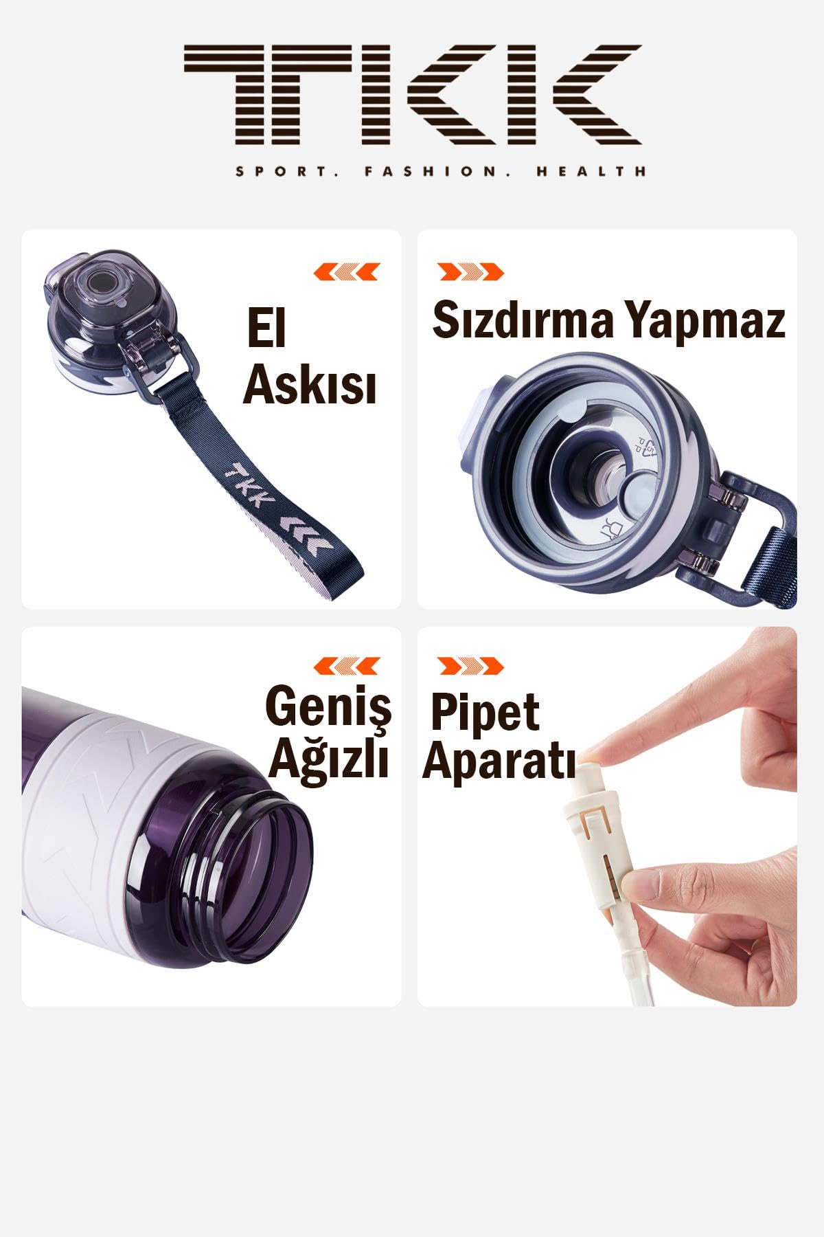 Vagonlife TKK 600 ML Çift Kullanım Pipetli/Rahat içim Bpa İçermeyen Tritan Su Matarası TKK600ML1019 Mor