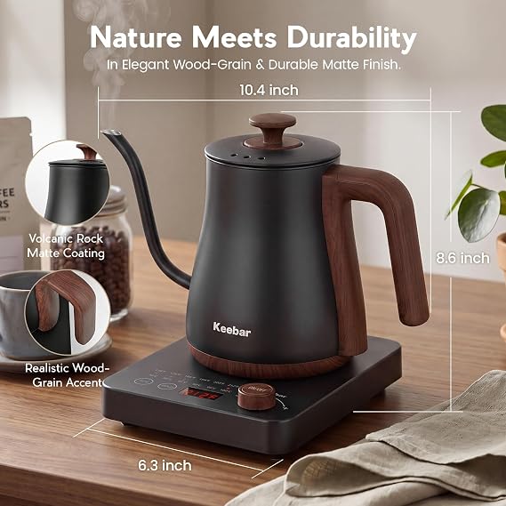 Gooseneck Electric Kettle, 0.8 L, 1000W, 6 Temp Presets, LED Display