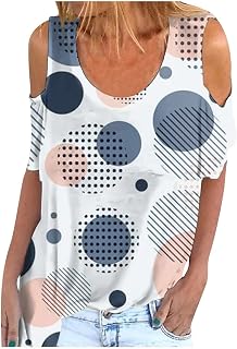 QI_LIANG Black Off The Shoulder Tops, Business Spring Short Sleeve Top Women Oversized with Designs Elastic Smocke T Shirt Cotton Print Round Neck Fitted Tops Women