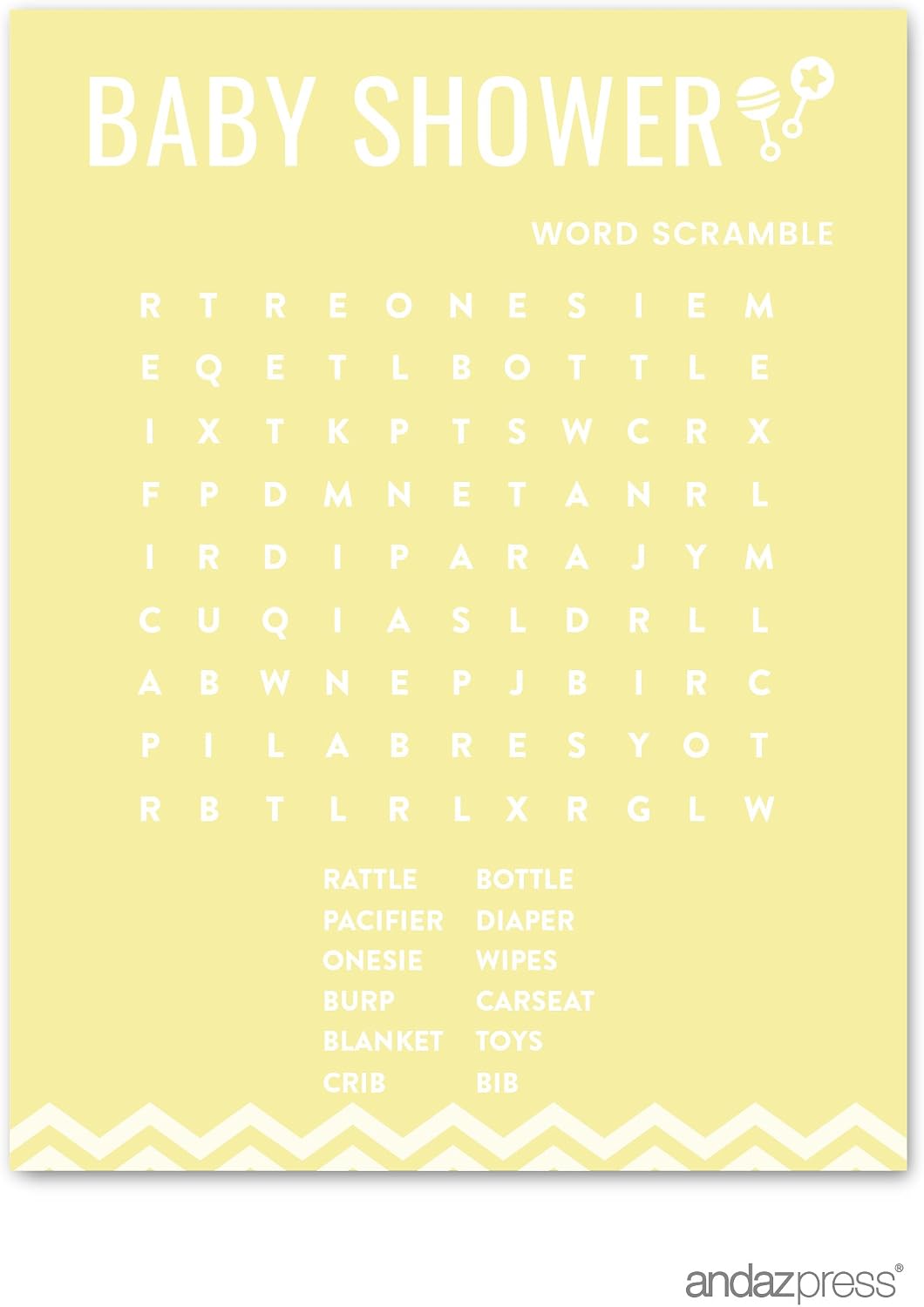 Andaz Press Yellow Chevron Gender Neutral Baby Shower Collection, Games, Activities, Decorations, Predictions for Baby Cards, 20-pack
