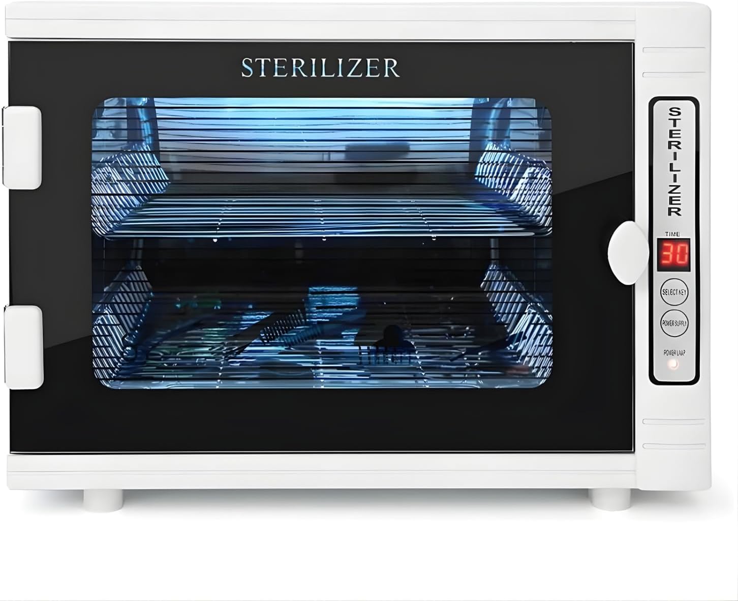 UV Sterilizer Cabinet, Scissors Towel Nail Tool with Sterilizer Device with LED Display and Timer Setting. Stainless steel, Capacity 16L, 2 Tray, 220V, 35(L) × 21(W) × 25(H) cm, Mini Cabinet
