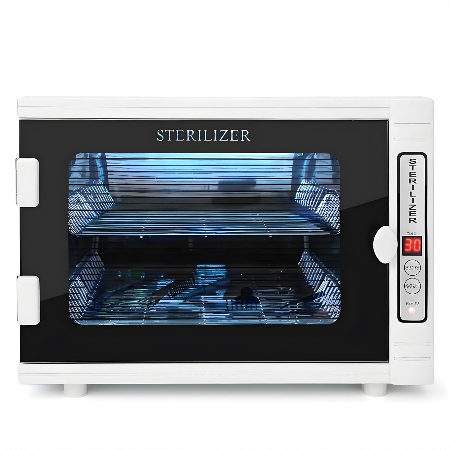 UV Sterilizer Cabinet, Scissors Towel Nail Tool with Sterilizer Device with LED Display and Timer Setting. Stainless steel, Capacity 16L, 2 Tray, 220V, 35(L) × 21(W) × 25(H) cm, Mini Cabinet