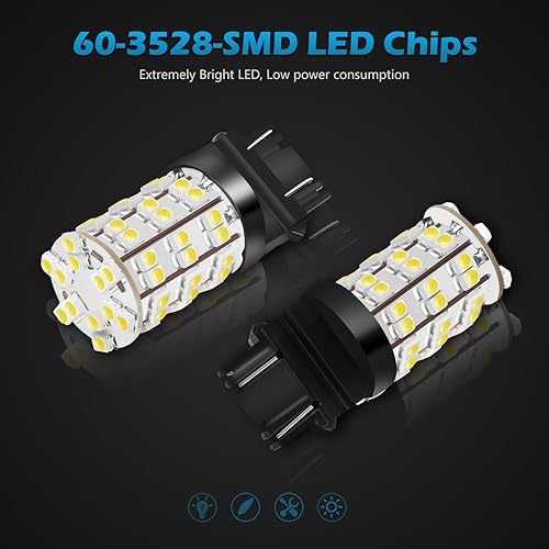 Miniatura 2 de Paquete con 2 luces de apoyo de reversa Xenon 3157 3156 de Partsam. Luces de circulación diurna DRL de LED 60 3528 SMD ultrabrillantes para Dodge