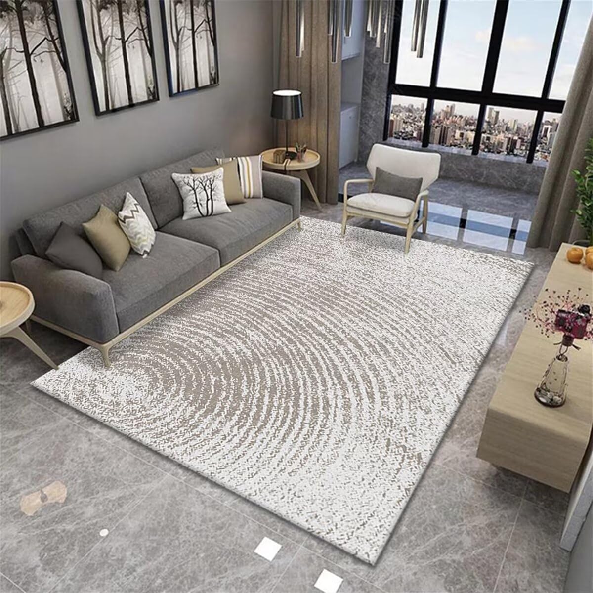 Tapis de chambre gris 160X230CM au design minimaliste pour canapé et salon