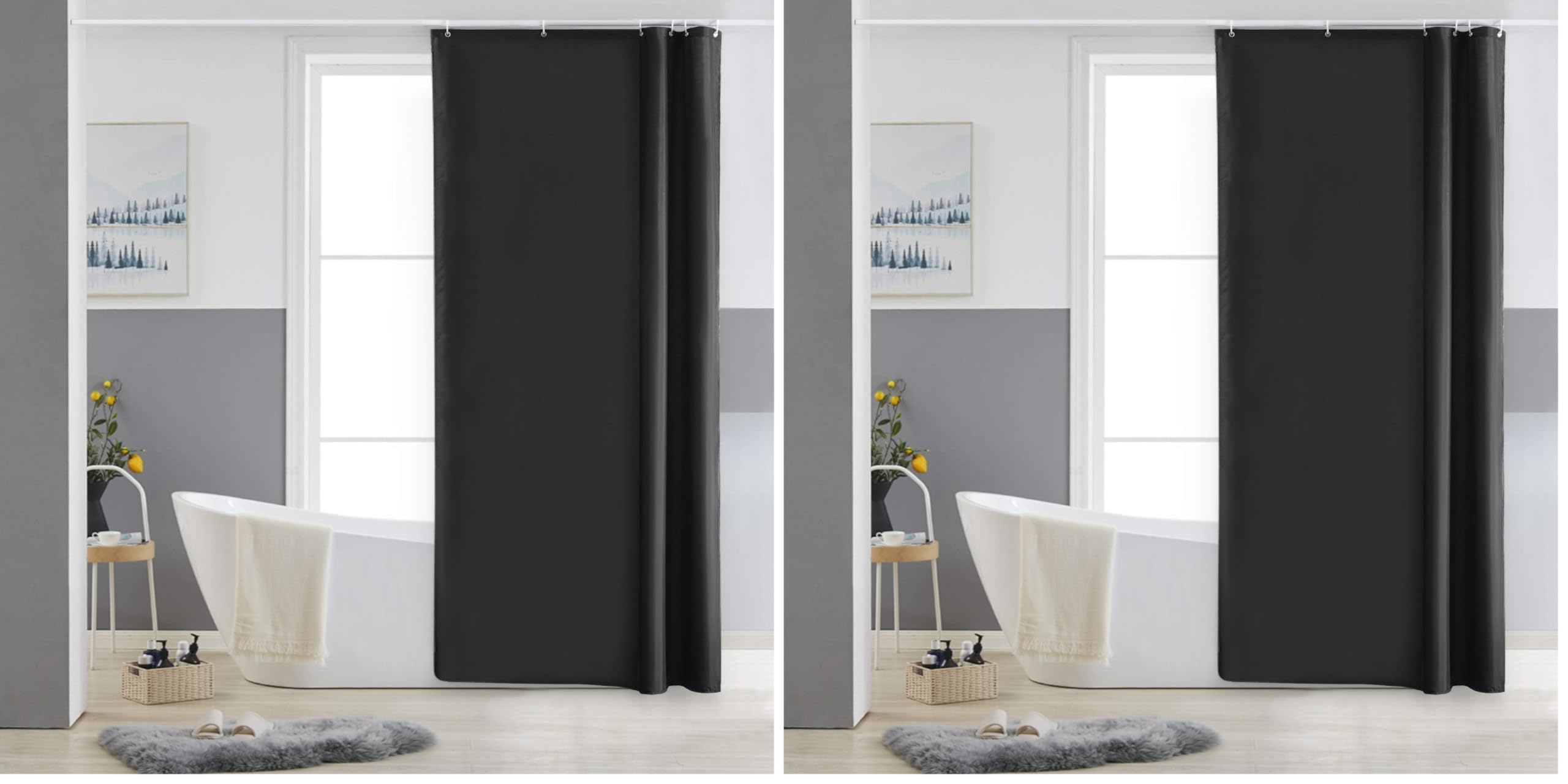 Furlinic Shower Curtain Mould Proof Resistant Wetroom Bathroom Polyester Fabric White 7ft Shower Curtains Liner Waterproof Rustproof Washable Weighted with 12 Hooks Extra Long 180x210cm 72x84. — view 199