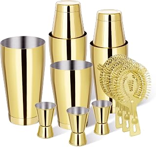 Mwellewm Boston Shaker Cocktail Set Bartender Kit, 12 Pcs Drink Shaker with Strainer Bartending Martini Shaker Tin with 18oz & 28oz Mixed Alcohol Shaker Stainless Steel Bar Tool for Beginner(Gold)
