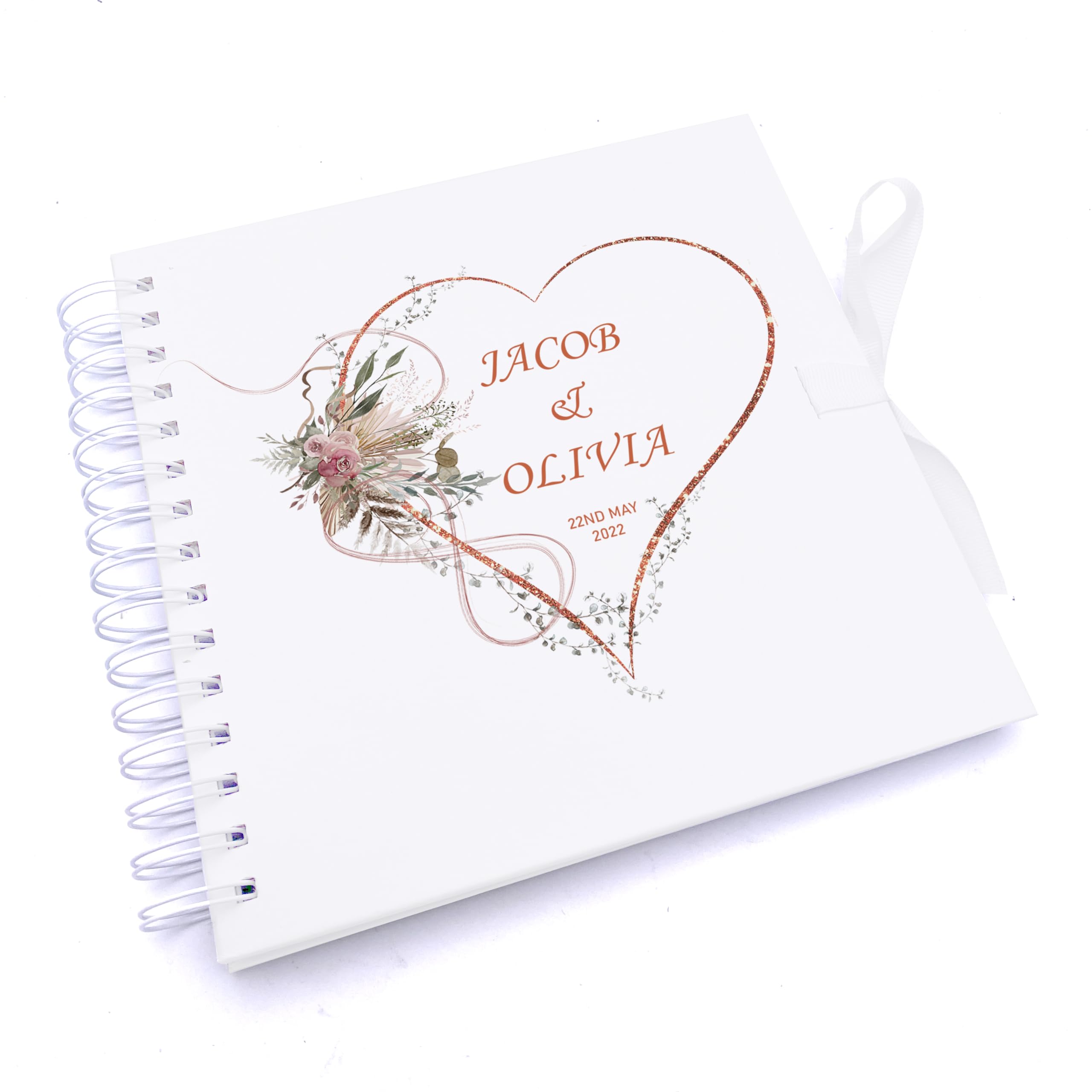 Ukgiftstoreonline White Personalised Wedding Guest Book Memory Scrapbook Photo Album Rose Gold Heart
