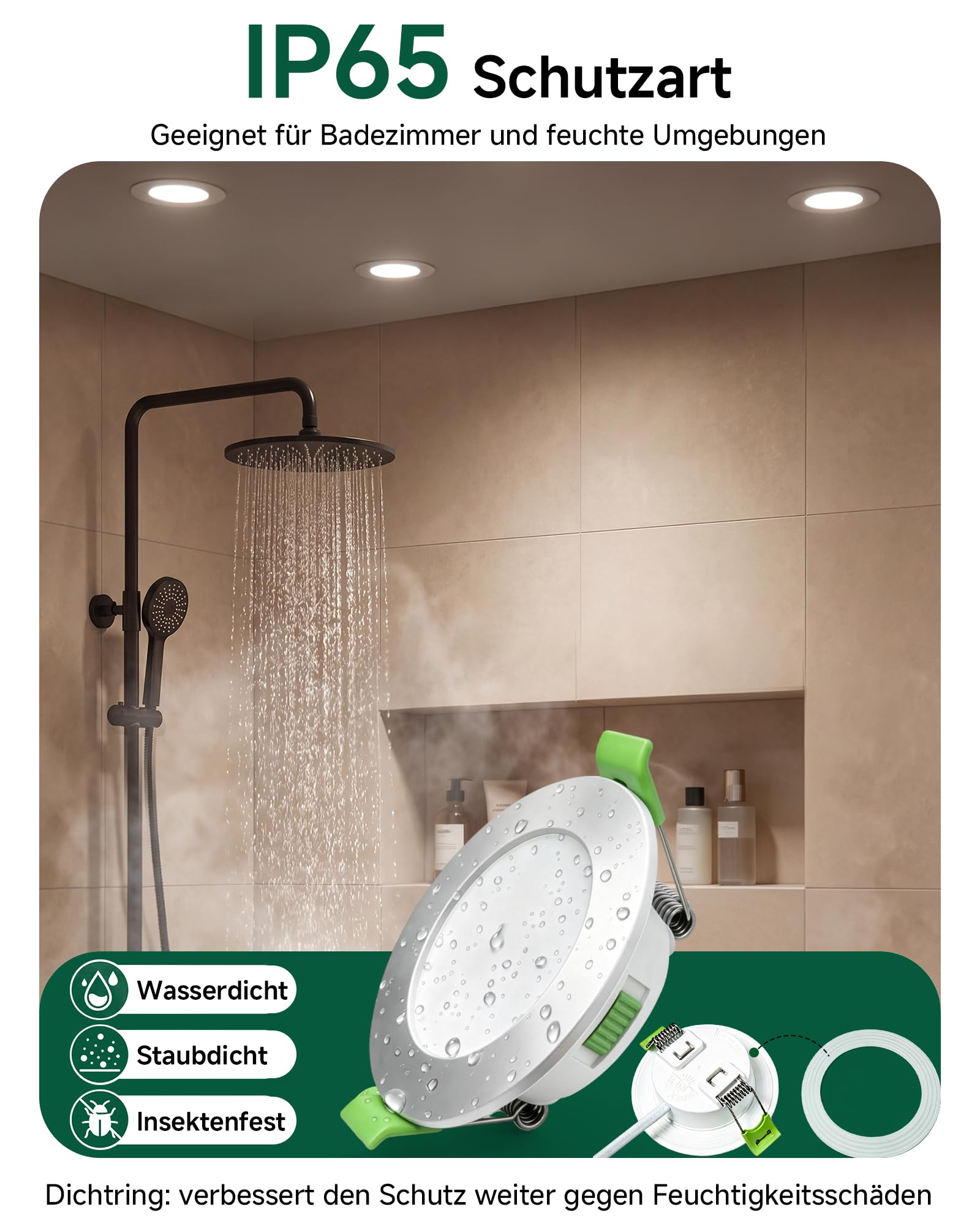 LED Einbaustrahler 230V 12er Set, Dimmbar LED Spots 230V IP65,Einbaustrahler LED mit 3000K/4000K/6500K, 360 LM, 4W, CRI>80 für Badezimmer, Küche, Wohnzimmer, Lochmaß Φ55-68 mm, Nickel