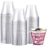 I00000 100PCS Silver Plastic Cups,9 oz Clear Plastic Cups with Silver Trim, Heavy-Duty Disposable Hard Cup For Party, Premium Cup Perfect for Wedding & Party