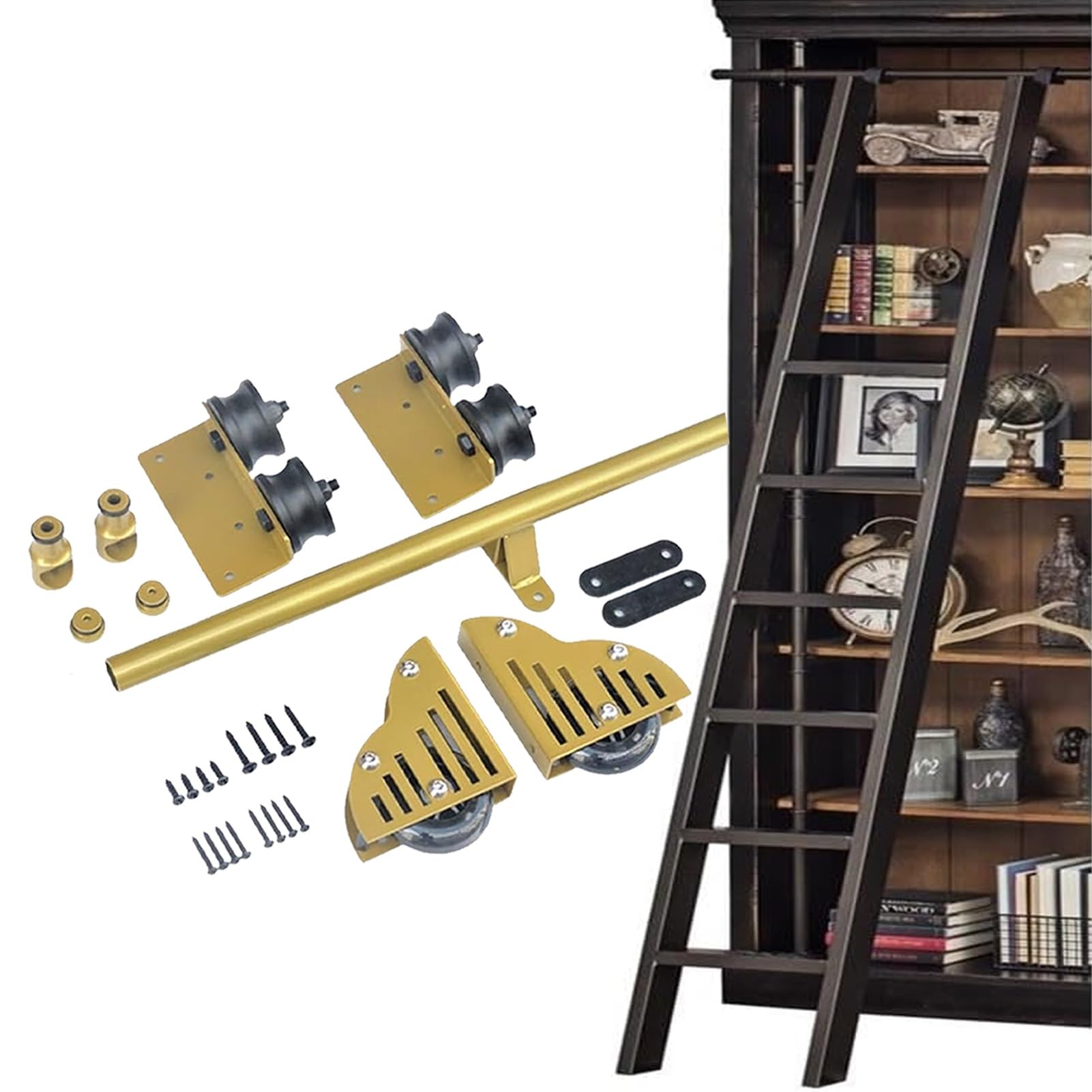 Kit de quincaillerie pour échelle coulissante de 720 cm pour créer une grande bibliothèque de salon