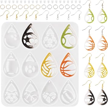 Beadthoven 151Pcs Sport Ball Resin Earrings Molds Kit Teardrop Football Basketball Shape Earring Pendant Silicone Mold Jewelry Epoxy Resin Casting Mold with Earring Hooks for Women Earrings DIY Crafts