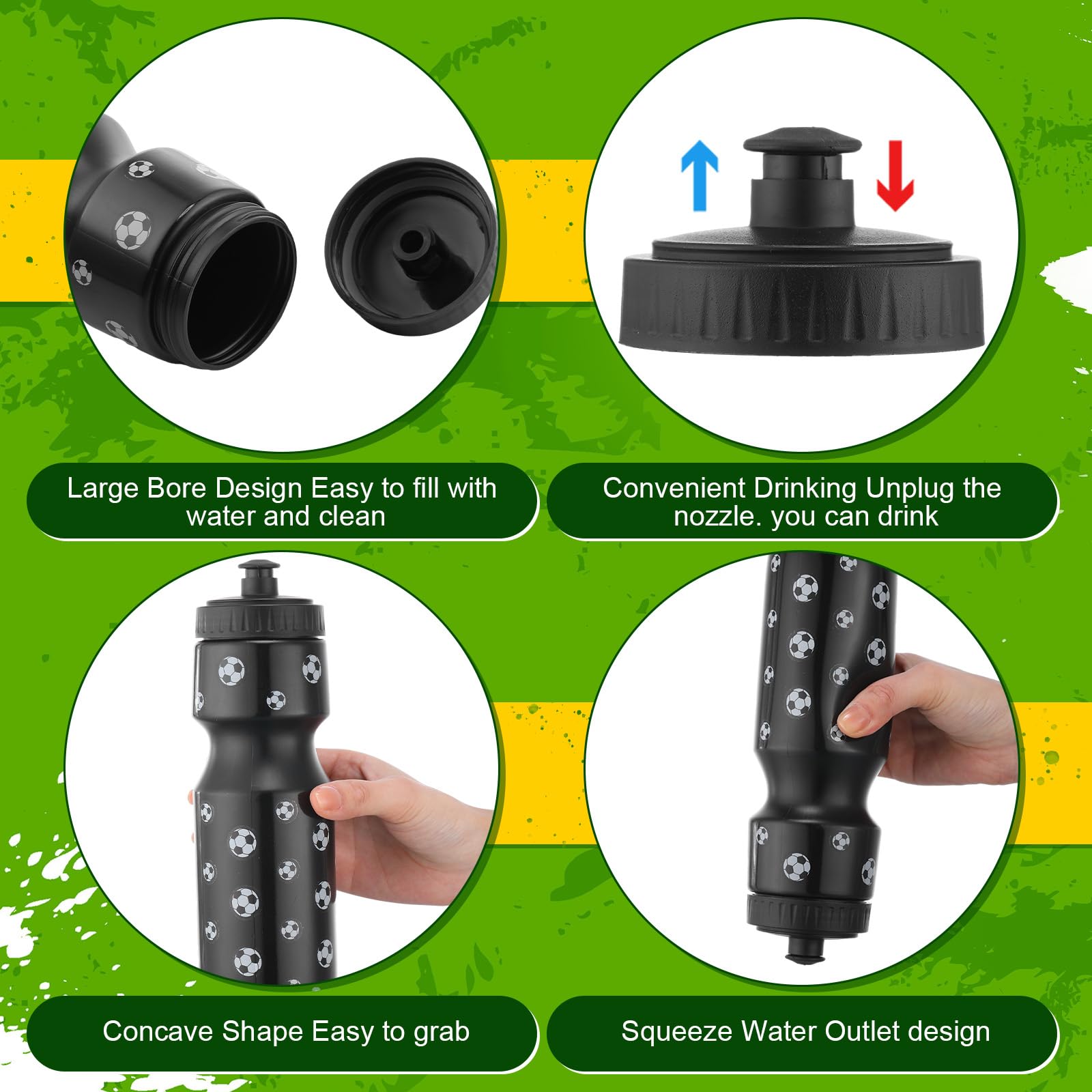 12 botellas de agua de fútbol de 24 onzas para fiestas de fútbol, regalo para equipo con bolsa de cordón, vaso, taza, accesorios temáticos deportivos para suministros de regalo de eventos 4