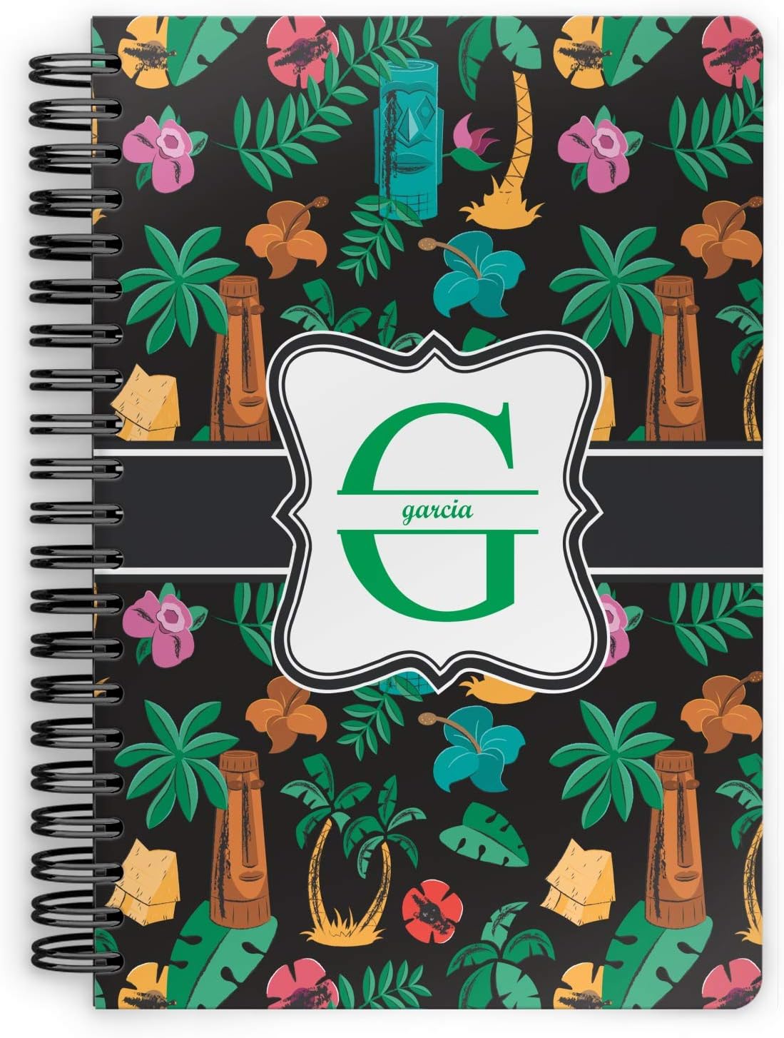 Personalized Hawaiian Masks Spiral Notebook - 7x10 w/Name and Initial