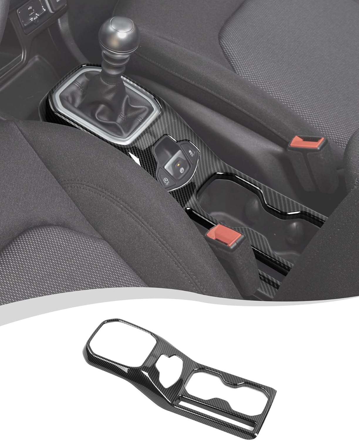 Hoolcar Center Console Gear Shift Panel Trim ABS Interior Decor Cover Compatible with Jeep Renegade 2018-2025, Carbon Fiber