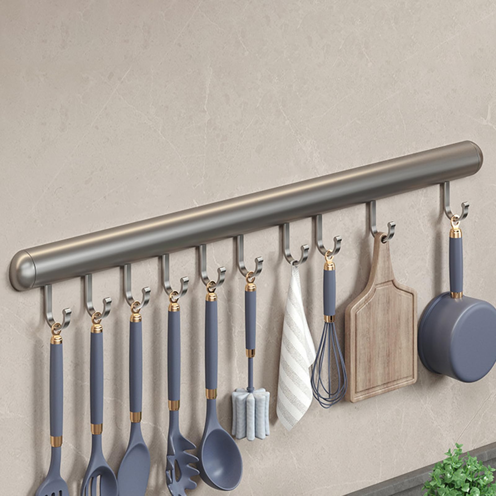 Peakjune Kitchen Utensil Hook Holder,Wall Mounted Kitchen Utensil Rack,Self Adhesive Utensils Hanging Rail,Sturdy And Rust-Proof,Suitable For Restaurant And Bathroom