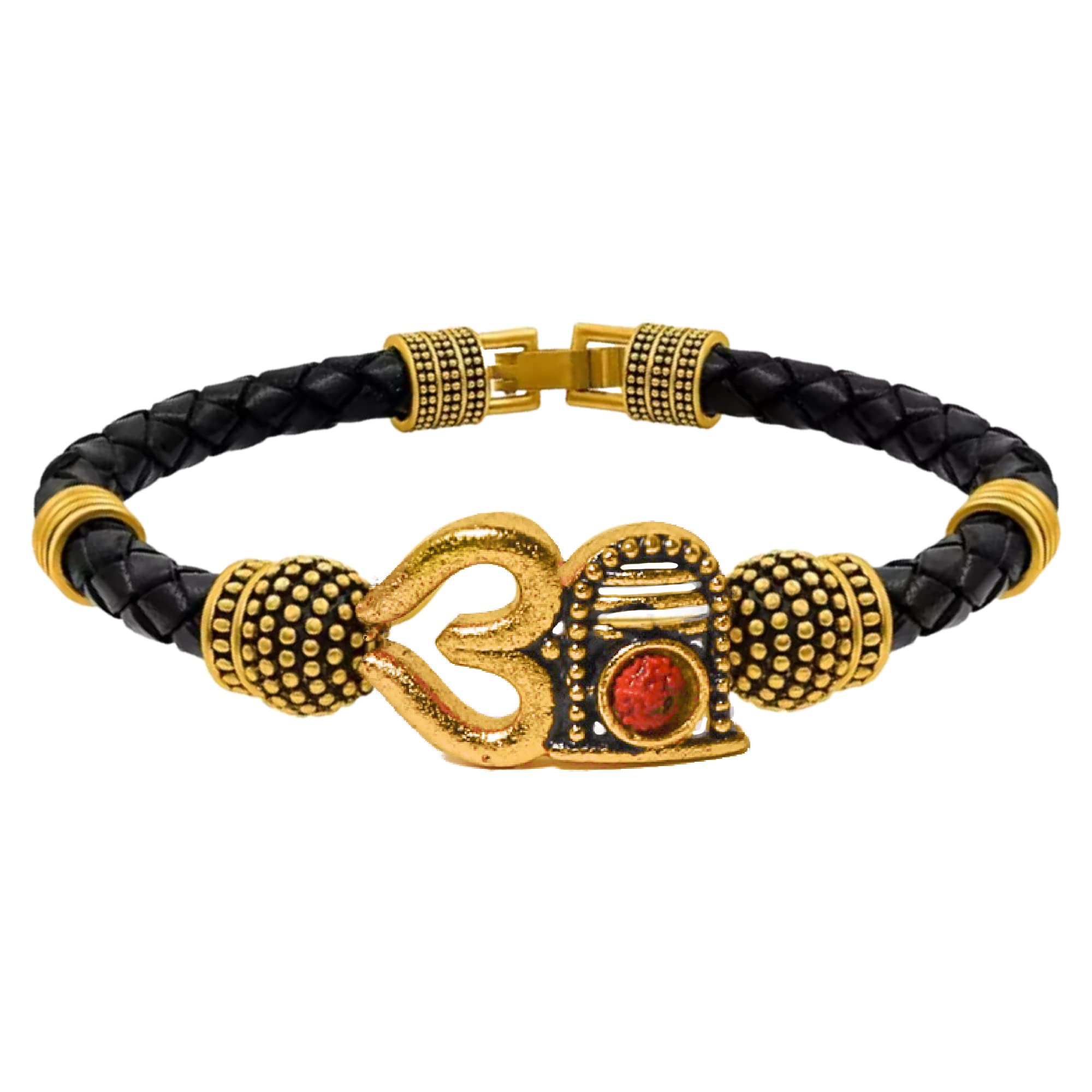 Youstylo Trisul Shivling Rudraksha Gold Plated Vegan Leather Kada Traditional Designer Good Luck Cuff Bracelet (B08L28C617) Amazon Price History, Amazon Price Tracker