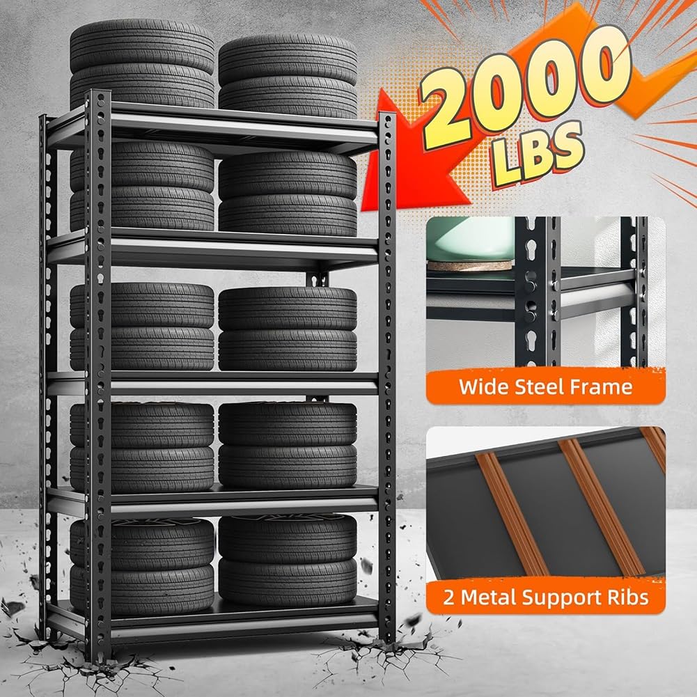Scaffale da garage in metallo robusto a 5 ripiani per cucina, dispensa, armadio e garage, 150 x 40 x 18 cm, soluzione organizzativa versatile e durevole