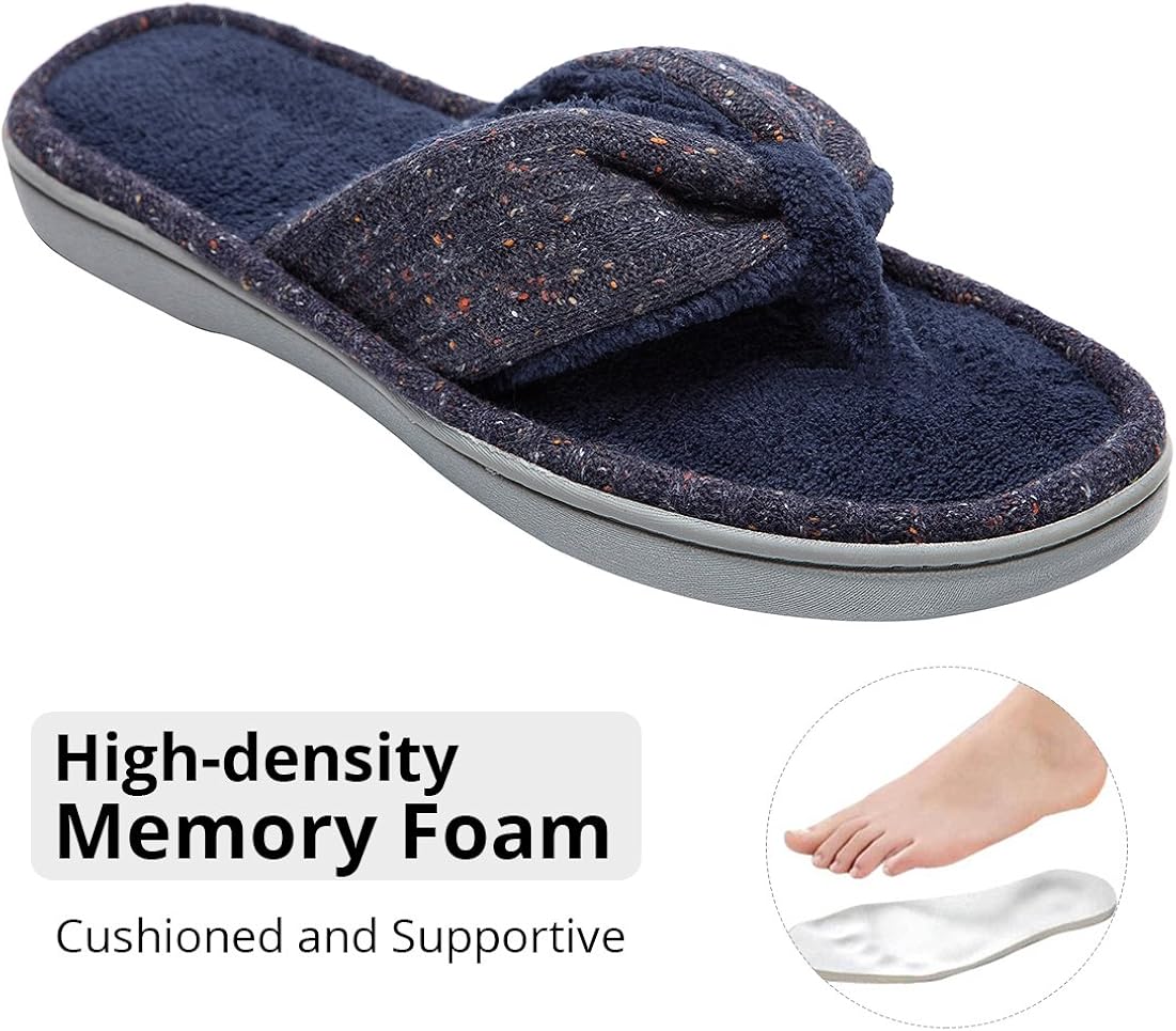 Women's Soft & Comfy Knitted Plush Fleece Lining Memory Foam Spa Thong Flip Flops House Slippers