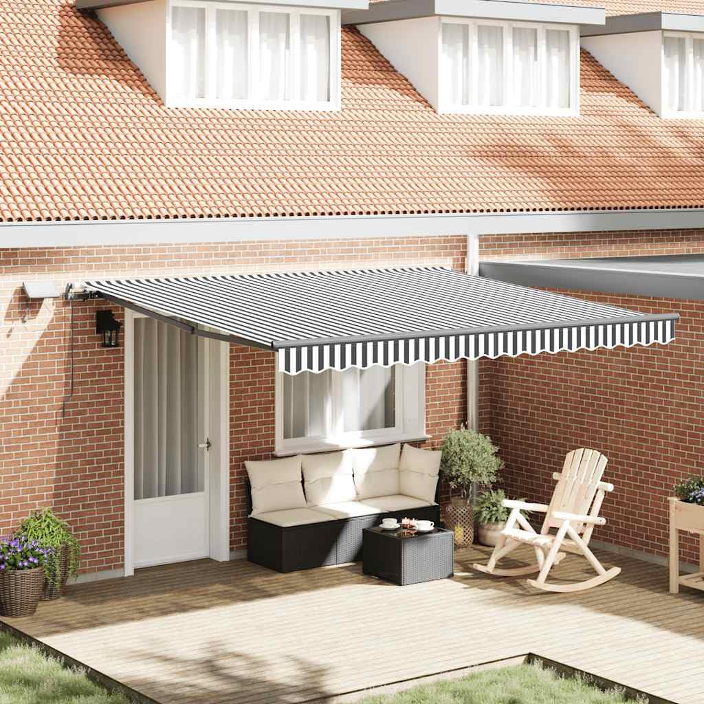 Manuelle Markise mit Solar LED Beleuchtung für Balkon und Terrasse, einziehbar mit Handkurbel als Sonnenschutz Markise mit Alurahmen und PU-Beschichtung, 400x300 cm