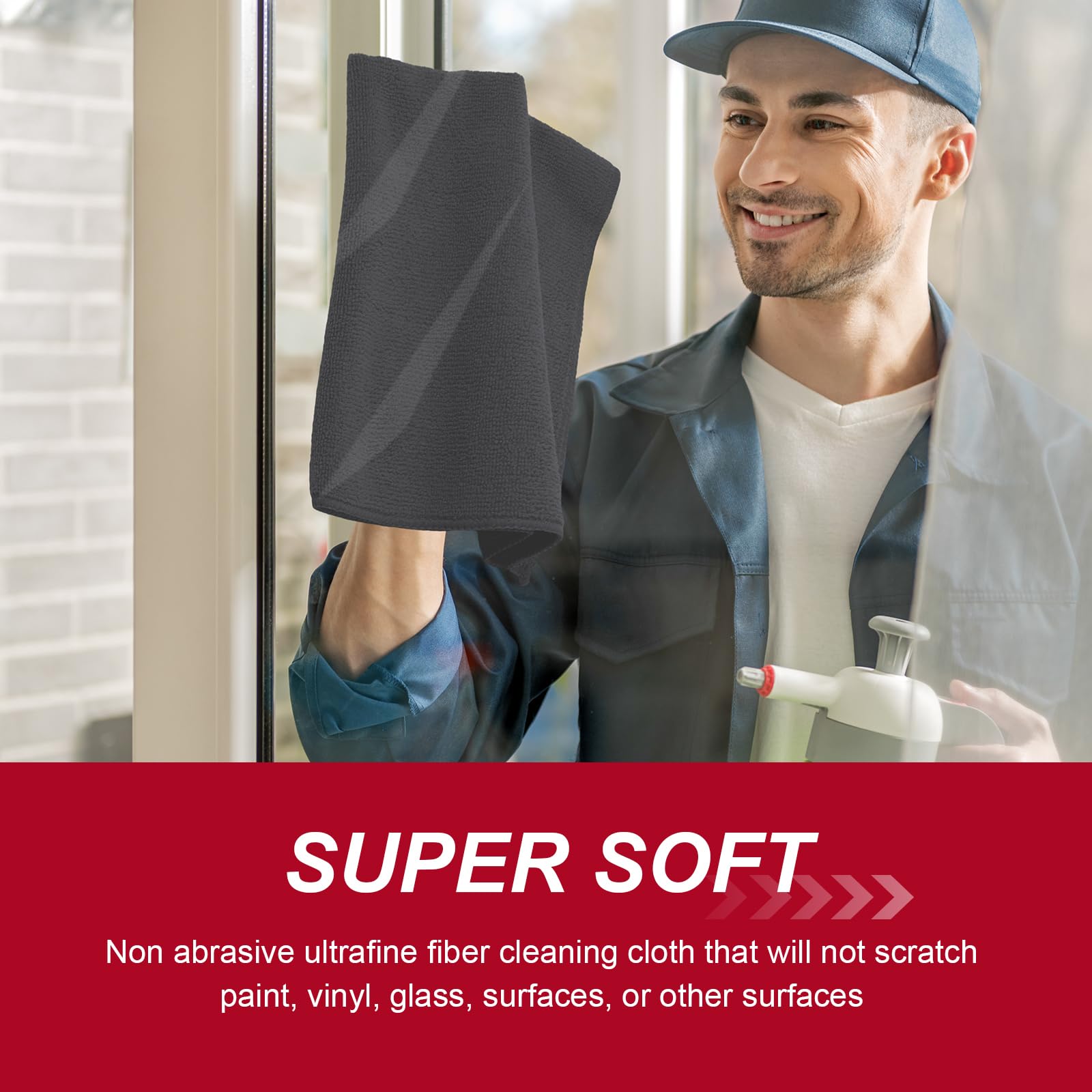 Oudain 200 Pcs Microfiber Cleaning Cloth 16x16 Inch Microfiber Towels for Car Ultra Absorbent Cleaning Rags Reusable Lint — view 4