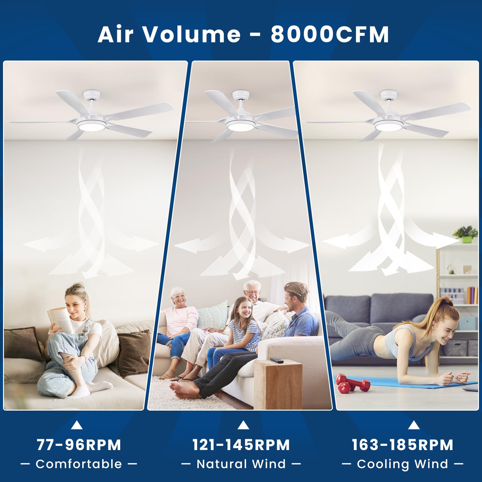 Newday Ventilatore da Soffitto Bianco, 142cm Ventilatore da Soffitto con Luce e Telecomando Silenzioso, Pala Soffitto con Luce Dimmerabile, Ventola Soffitto Grande con 5 Pale, Funzione Memoria