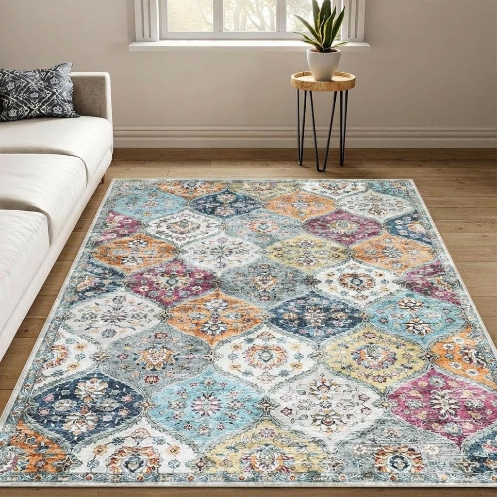 LuxFocus Washable Boho Rug Living Room 120x170 cm Non Slip Yellow Purple — image 1