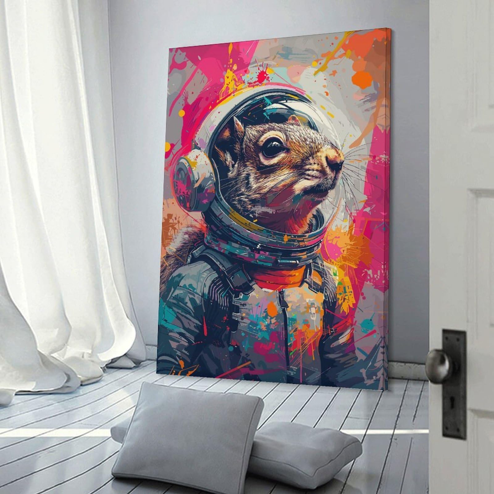 Junmoney Astronaut Space Squirrel Canvas Art Print, 20x30inch(50x75cm), for Home Walls, Creative Rooms Or Shared Spaces, Decorative Artwork with Broad Appeal