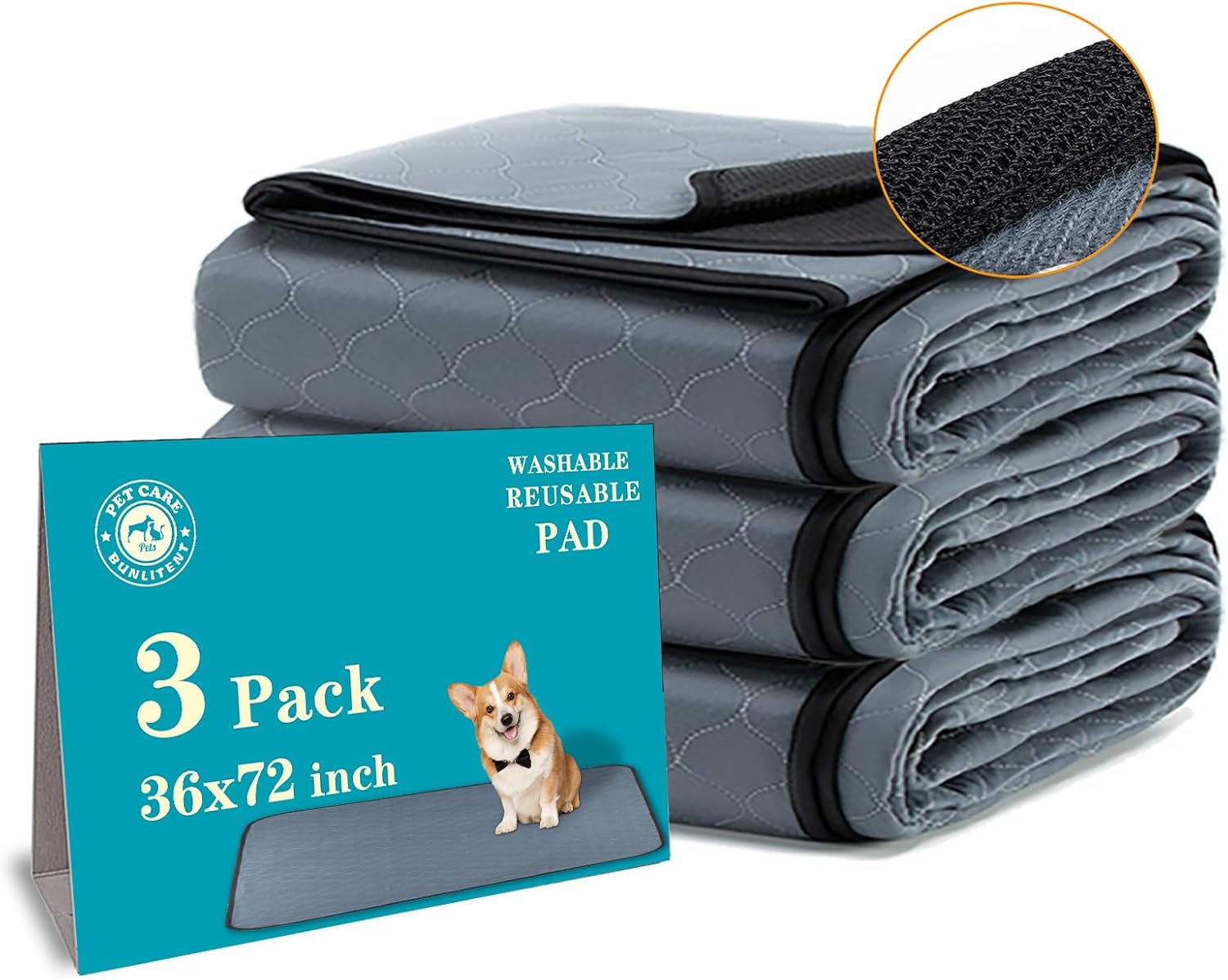 Bunlitent Washable Pee Pads for Dogs 3 Pack, 36x72