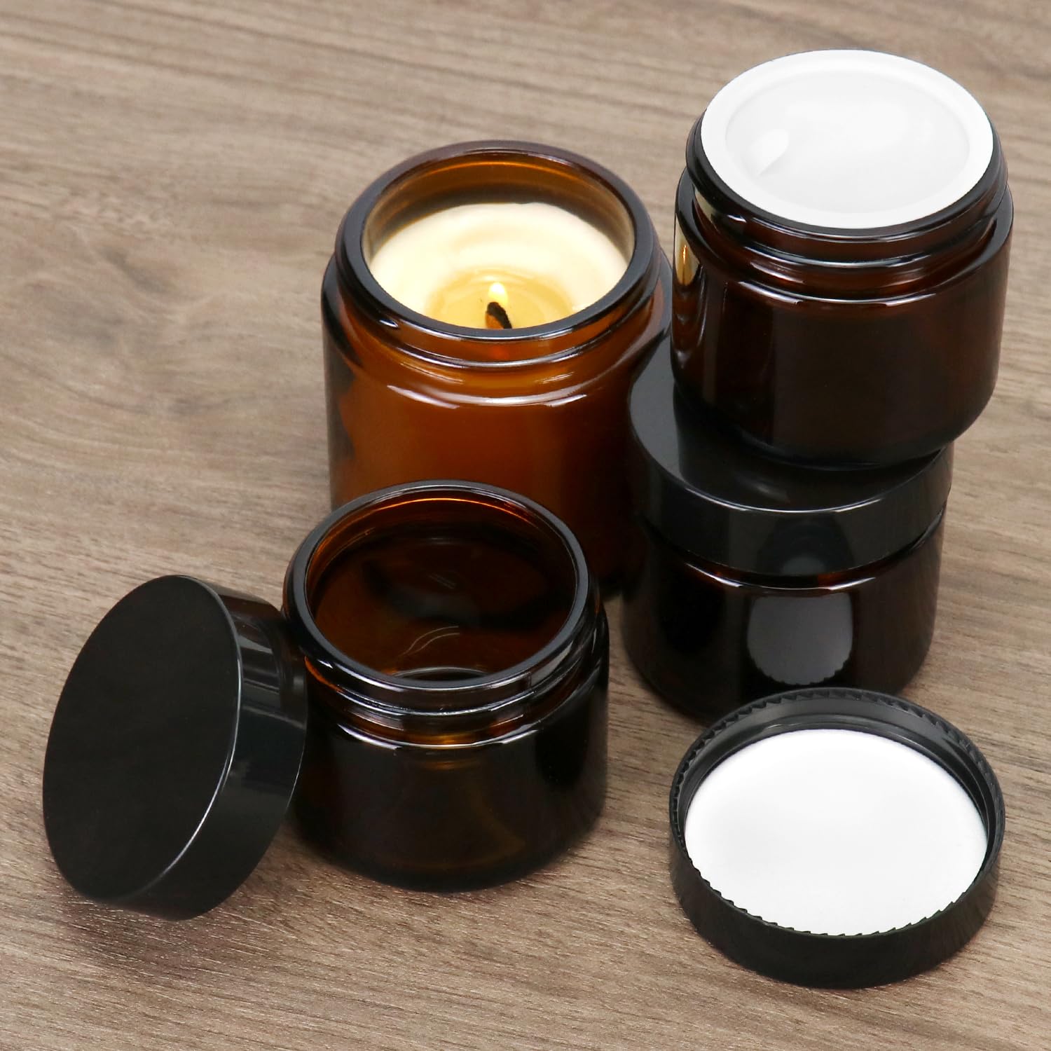 QWORK® 12 Pack 1 oz 30ml Amber Glass Jars with Black Lids, UV Protective Multipurpose Containers, for Homemade Creams Lotions - Image 3