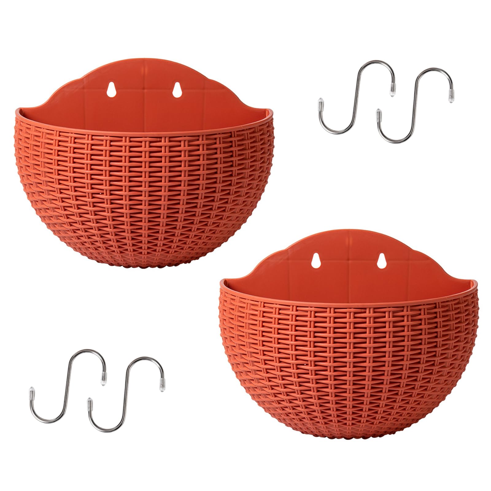 Kaeltsyn Hanging Planter Wall Mounted Basket Wicker Flower Container Rattan Flower Plant Basket Balcony Garden Home Kitchen Hanging Storage